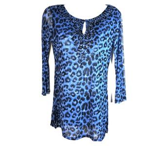 INC blue leopard print blouse size small petite